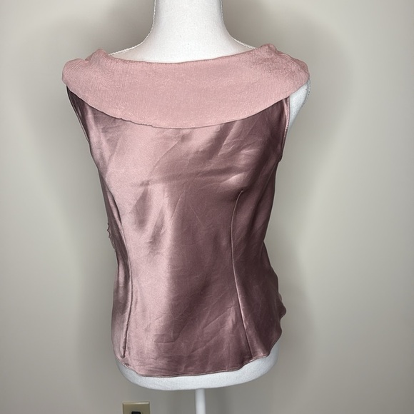 LOFT Light Mauve Silk Blouse with Bib Collar & Rhinestone Pin. 12P - Picture 5 of 11